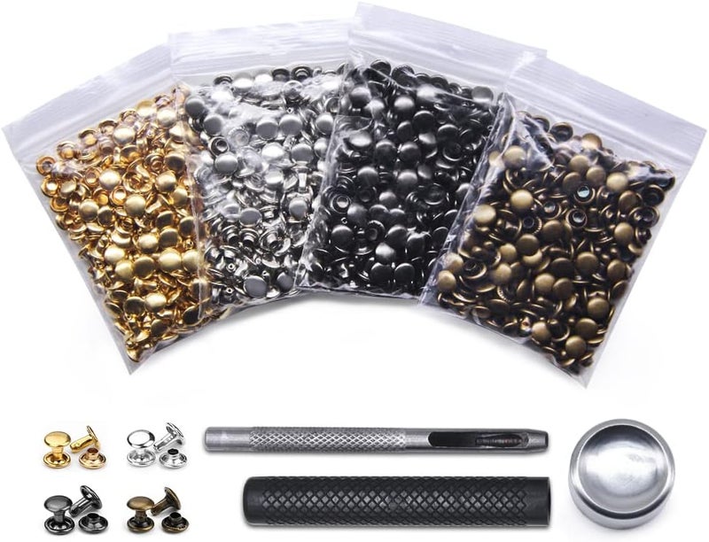 SEMINI 400 Sets Leather Rivets,Double Cap Rivet Tubular 4 Colors Metal Studs with Fixing Tools for DIY Leather Craft/Clothes/Shoes/Bags/Belts Repair Decoration (6x6mm) - Image 2